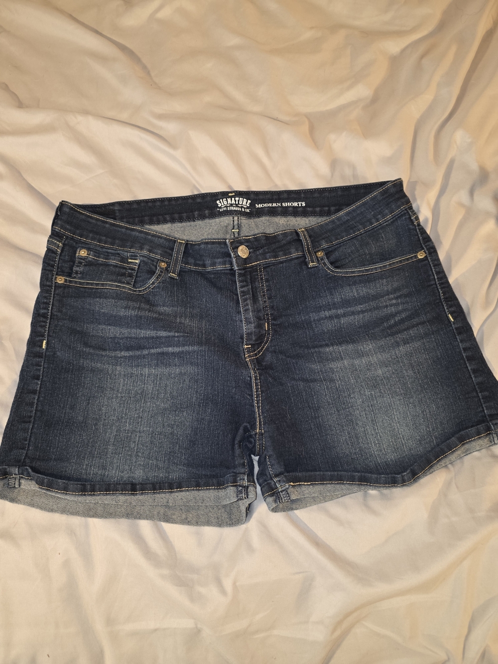 Signature by Levi Strauss Blue Denim Rolled-Hem Jean Shorts
